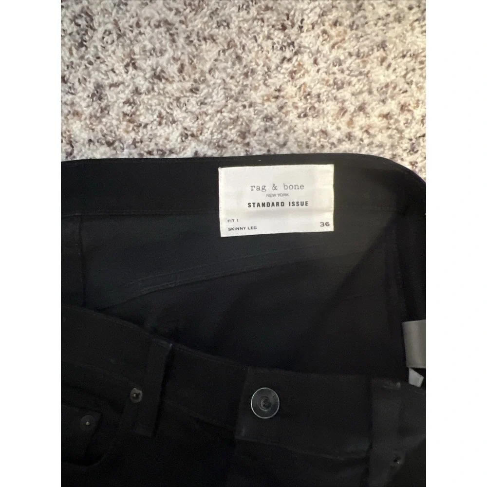 Rag & Bone Men's Black Skinny Jeans 36x 34 Black Denim Distressed Mid Rise